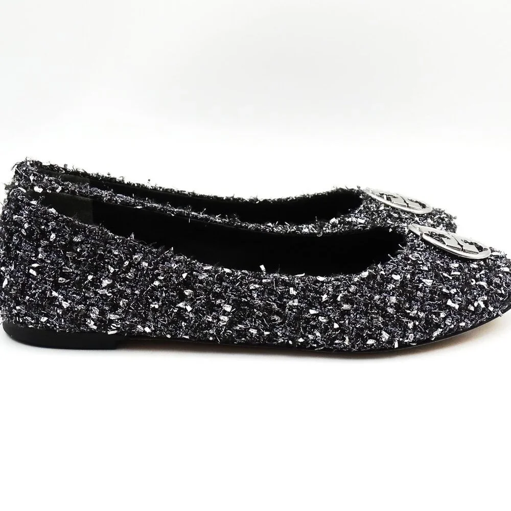 TORY BURCH Minnie Travel Fabric Ballet Flats with Metal Logo Size 8.5 - Picture 6 of 10